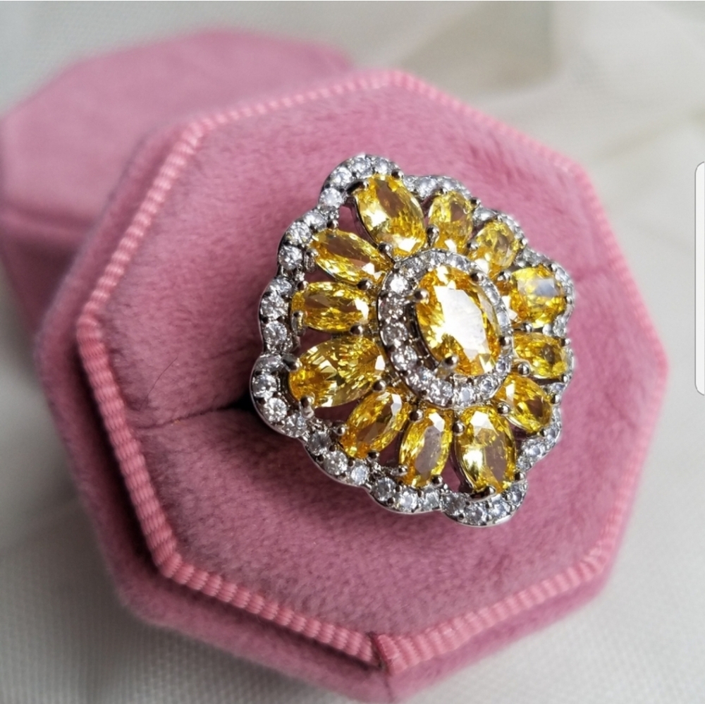 Swarovski Elements Citrine Yellow 925 Sterling Silver Earrings & Ring SET NEW - Picture 8 of 16